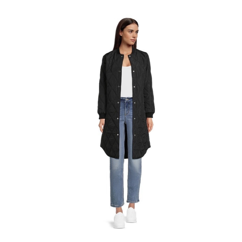 Jason Maxwell‎ Quilted Jacket Coat Mid-weight Duster Ribbed Collar Black Large